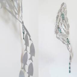 Metal Fish Wall Sculpture, Shoal & Algae, Copper Aluminum Art - thumbnail 2