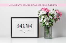 Personalized Floral Mum Print, Children's Names, Mother's Day Gift - Digital Available - thumbnail 1