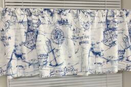 Beach House Decor Valance Schooner Nautical Blue White Curtain Topper Window Treatments Kitchen Valance Cafe Curtains - thumbnail 1
