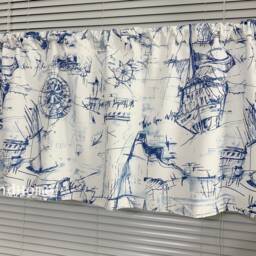 Beach House Decor Valance Schooner Nautical Blue White Curtain Topper Window Treatments Kitchen Valance Cafe Curtains - thumbnail 2