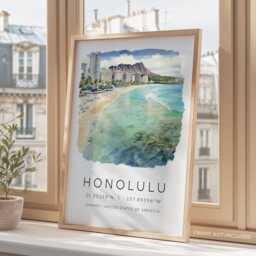 Travel Prints For Honolulu Hawaii, Retro Vintage Art Prints, Watercolour Illustrations, Wall Art, Hawaii Destination - thumbnail 3