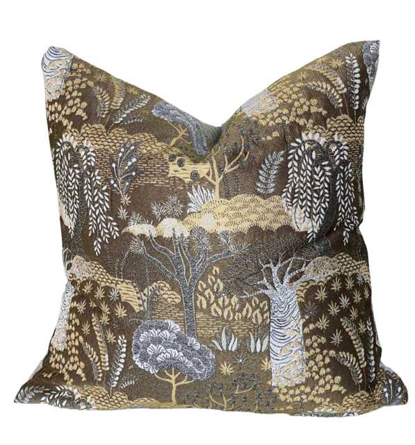Gold Cushion Cover Baobab & Willow Trees Botanical Design For Home Decor - image 1