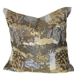 Gold Cushion Cover Baobab & Willow Trees Botanical Design For Home Decor - thumbnail 2