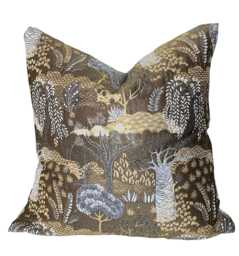 Gold Cushion Cover Baobab & Willow Trees Botanical Design For Home Decor - thumbnail 1