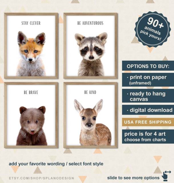 Be Brave Kind Animal Art Nursery, Woodland Baby Animals Modern Decor, Prints For Kids - image 1