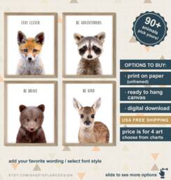 Be Brave Kind Animal Art Nursery, Woodland Baby Animals Modern Decor, Prints For Kids - thumbnail 1