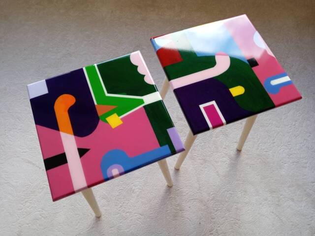 Resin Art Side Table Colorful Abstract Wood Coffee Table - image 1