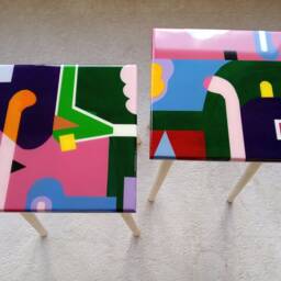 Resin Art Side Table Colorful Abstract Wood Coffee Table - thumbnail 2