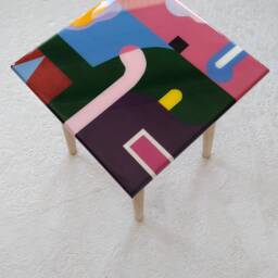 Resin Art Side Table Colorful Abstract Wood Coffee Table - thumbnail 3
