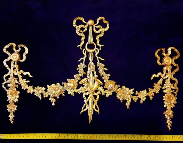 Large French Floral Louis Xvi Style Decorative Wall Furniture Applique Moulding Pedimen Gold Gilt Or White Plastic Decoration - image 1