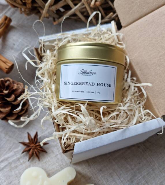 Gingerbread Scented Vegan Soy Wax Candle Gift Box, Warm Cosy Christmas Candles, Gingerbread House, Eco, Recyclable & Handmade - image 1