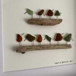 Cornish Sea Glass Birds On Driftwood Picture Framed Coastal Wall Art Natural Interior Decor Handmade in Cornwall - thumbnail 4