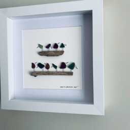 Cornish Sea Glass Birds On Driftwood Picture Framed Coastal Wall Art Natural Interior Decor Handmade in Cornwall - thumbnail 3