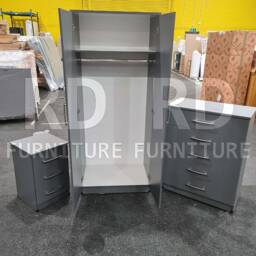 Bedroom Set, Grey Set, Wardrobe, Mirrored Chest Of Drawers & Bedside Table. Ready Assembled - thumbnail 3
