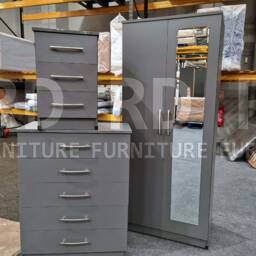 Bedroom Set, Grey Set, Wardrobe, Mirrored Chest Of Drawers & Bedside Table. Ready Assembled - thumbnail 2