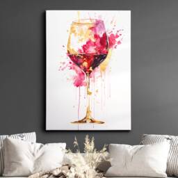Luxury Style Wine Glass Beverage Watercolor Drink Painting Framed Poster Print & Canvas Wall Decor Art Bedroom Home Interior Bar Gift - thumbnail 1