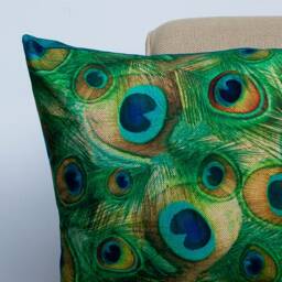 Velvet Peacock Feather Xl Rectangular Cushion. Bright & Modern Blue & Green Feathers. Backed With Soft Teal Velvet. 23X15 - thumbnail 2