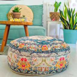 Moroccan Floor Cushion Cover Round Cotton Foot Rest Pouf Ottoman Boho Decor Furniture 24x8 - thumbnail 2
