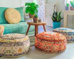 Moroccan Floor Cushion Cover Round Cotton Foot Rest Pouf Ottoman Boho Decor Furniture 24x8