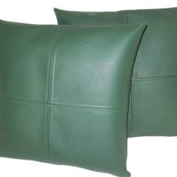 "2 Dark Green Check Faux Leather Cushions 16"" 18"" 20" - thumbnail 2