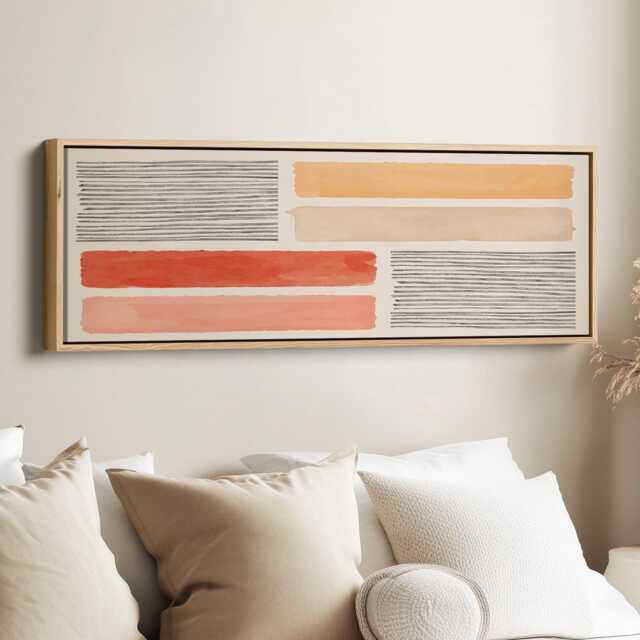 Horizontal Abstract Wall Art Peach Terracotta Long Canvas Above Bed Living Room - image 1