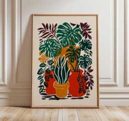 Houseplants Poster, Modern Botanical Art Print, Colourful Plant Wall - thumbnail 1