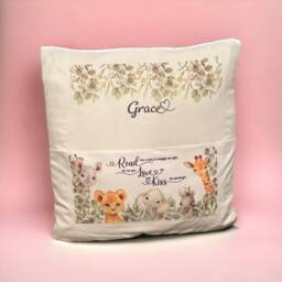 Safari Animals Nursery Book Pocket Cushion Cover - Personalized Baby Gift - thumbnail 2