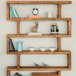 Rustic Wood Bookcase, Farmhouse Shelving Unit, Unusual Step Design - thumbnail 3