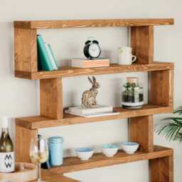 Rustic Wood Bookcase, Farmhouse Shelving Unit, Unusual Step Design - thumbnail 2