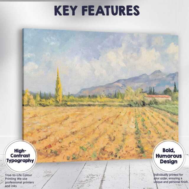 Golden Autumn Field Mountain Landscape Impressionist Canvas Wall Art Print Decor Picture Ready To Hang - image 1