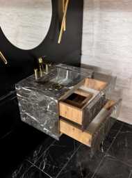 Black Marble Wall Mounted Vanity Sink Modern Bathroom Floating - thumbnail 1