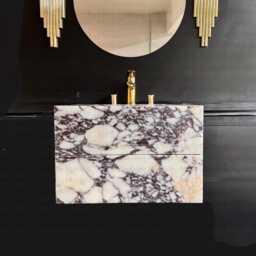 Black Marble Wall Mounted Vanity Sink Modern Bathroom Floating - thumbnail 4