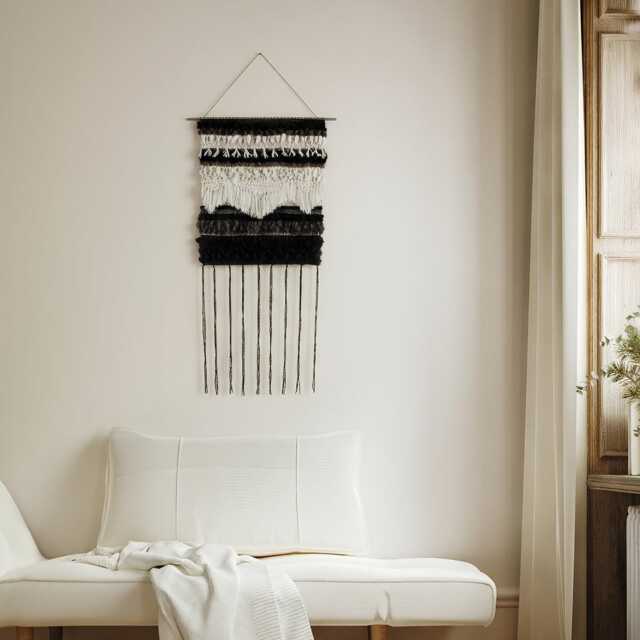 Boho Woven Wall Hanging - Narrow Long Vertical Art For Hallway, Entryway Or Above Fireplace - image 1