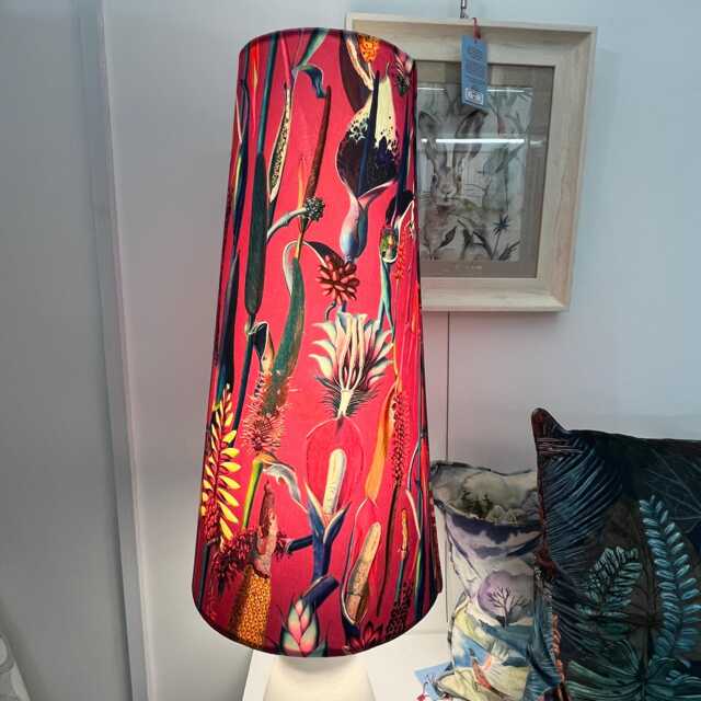 Extra Tall Conical Handmade Lampshade With Pink Botanical Fabric, Suitable For Table Lamp, Floor Lamp - image 1