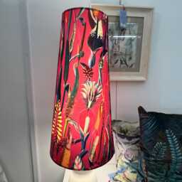 Extra Tall Conical Handmade Lampshade With Pink Botanical Fabric, Suitable For Table Lamp, Floor Lamp