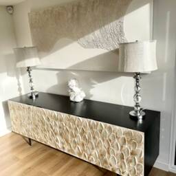 Low Sideboard With Pearl White & Gold Textured Design. Bespoke Furniture - thumbnail 3