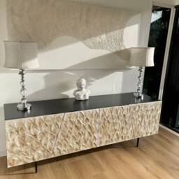 Low Sideboard With Pearl White & Gold Textured Design. Bespoke Furniture - thumbnail 2
