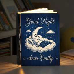 Personalized Baby Story Book Lamp, Good Night Wood Folding Custom Kids Room Decor, Bedtime Inspired Reading Lamp - thumbnail 2