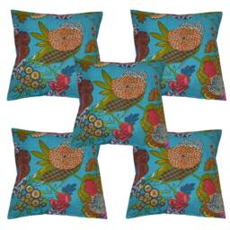 Indian Handmade Kantha Cushion Cover Cotton Fruit Ethnic Sofa Pillow Cases Set Throw Cover Pairs Floral Print - thumbnail 1