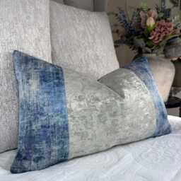 Blue - Silver Stripe Lumbar Pillow Cover, Luxury Throw Cushion Cover Sham For Sofa Or Bed, Modern Glam Living Room Decor