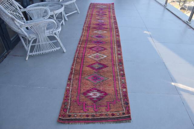 2.3x12.8 Ft Area Rugs, Pink Kurdish , Vintage Rug, Oushak Turkish Herki Rugs For Indoor, Turkey Floor Rug - image 1