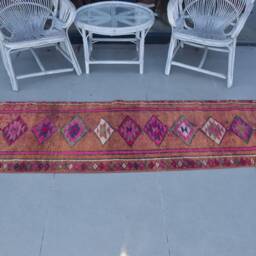 2.3x12.8 Ft Area Rugs, Pink Kurdish , Vintage Rug, Oushak Turkish Herki Rugs For Indoor, Turkey Floor Rug - thumbnail 3