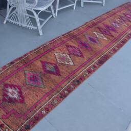 2.3x12.8 Ft Area Rugs, Pink Kurdish , Vintage Rug, Oushak Turkish Herki Rugs For Indoor, Turkey Floor Rug - thumbnail 2