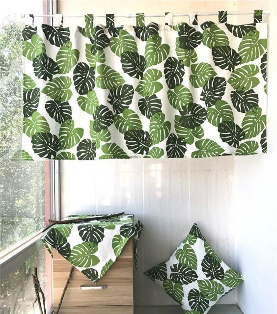 Cafe Curtain Window Valance/Window Treatment Topper/Kitchen/Bathroom/Kids Nursery Living Room Panel-Summer Green Tree Leaf, Free Gift - image 1