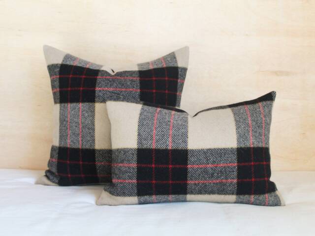 Hillsdale Plaid Wool Pillow Cover, Black & Tan Cover - Made To Order - image 1