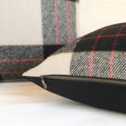 Hillsdale Plaid Wool Pillow Cover, Black & Tan Cover - Made To Order - thumbnail 3