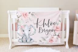 Elephant Personalized Baby Name Blanket Floral Gift Custom Coming Home Hospital Shower New Mom - thumbnail 1