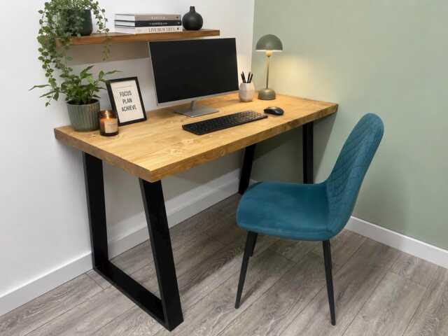 Handmade Solid Wood Desk With Industrial Steel Trapezium Legs - Rustic Home Office Custom Sizes - image 1