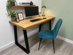 Handmade Solid Wood Desk With Industrial Steel Trapezium Legs - Rustic Home Office Custom Sizes