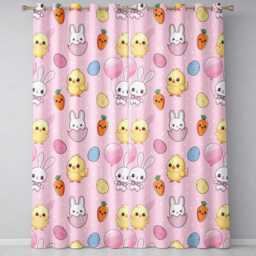 Cute Easter Bunny Chick Carrot Egg Blush Polka Dot Seamless Pattern Readymade Eyelet Ring Top Thermal 100% Blackout Curtains - thumbnail 2